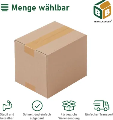 Produktbild von 500 x Faltkarton (190 x 150 x 140 mm) stabil 1-wellig Versandkarton Päckchen DHL Hermes Schachtel Box Paket braun BB-Verpackungen