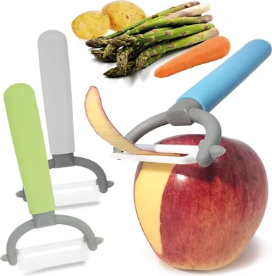 Produktbild von com-four® 3x Sparschäler mit Keramikklinge für Obst und Gemüse - besonders scharfer Universalschäler - rostfreier Peeler - Schäler mit Pendelklinge aus Keramik