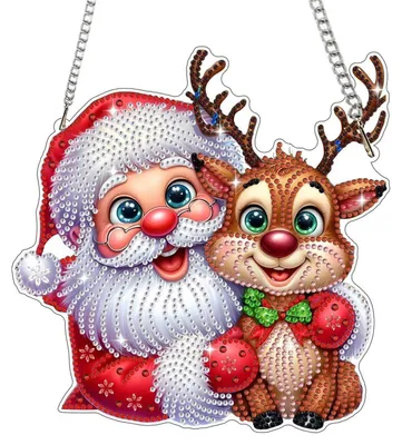 Produktbild von Diamond Painting Anhänger Weihnachtsmann und Rentiere Bastelset für Fenster und Wand