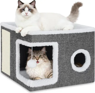 Produktbild von Faziango Katzenhöhle Katzenhaus mit 2 Ebenen, faltbar, weiches Katzenbett mit Kissen für Katzen