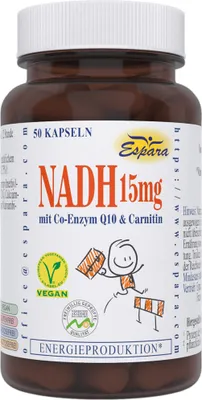 Produktbild von Espara NADH 15 mg mit Co-Enzym Q10 und Carnitin Kapseln Energieproduktion, 50 St. Kapseln