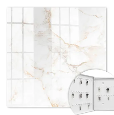 Produktbild von Metall Schlüsselkasten 30 x 30 cm - weißer Schlüsselschrank zur Wandmontage - wandhängende Schlüsselbox mit Tür - nach links öffnend - Schlüsselaufbewahrung für Flur - Büro - Arbeitszimmer - Werkstatt - Garage - Die Eleganz des Marmors