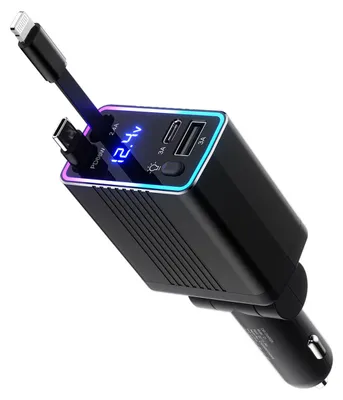 Produktbild von 4 in 1 Auto Ladegerät USB C 120W Zigarettenanzünder Schnellladegerät mit einziehbarem Kabel für Auto Zubehör