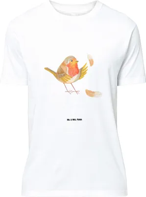 Produktbild von Mr. & Mrs. Panda T-Shirt Rotkehlchen Federn - Weiß - Geschenk, Spruch Mut, Vogel, mit, Print-Shirt, fliegen, Jersey-Shirt, Motivationsbilder, Lustige Sprüche, S, Tshirt