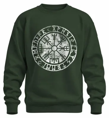 Produktbild von Vegvisir Wikinger Kompass Nordisch Runenkreis Schutzsymbol Sweatshirt Pullover, Flaschengrün, XL