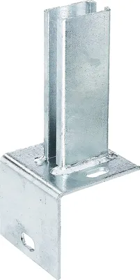 Zdjęcie produktu dla Alberts 685690 Wspornik do słupków ogrodzeniowych na krawężnikach w kształcie litery L, do przykręcenia, ocynkowany ogniowo, płyta 94 x 100 mm, do słupków 60 x 40 mm