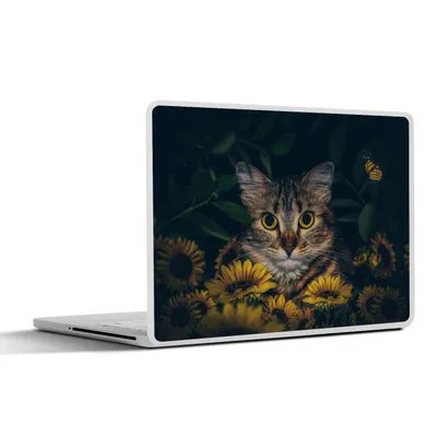 Produktbild von MuchoWow® Laptop Aufkleber Sticker Cover Katze - Gelb - Blumen - Botanisch 30x21 cm - Sticker für Laptop - Selbstklebend