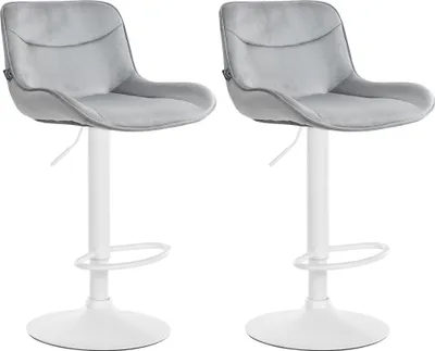 Produktbild von 2er Set Barhocker RAGAD - Samt Grau 49x51x85 cm Weiß | Barstuhl Höhenverstellbar Mit Lehne Drehbar Tresenhocker Tresenstuhl Kneipenhocker Kneipenstuhl