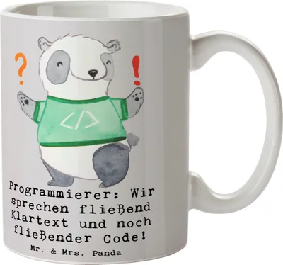 Produktbild von Mr. & Mrs. Panda Tasse Programmierer Codeflüsterer - Grau Pastell - Geschenk, Beruf, Geschenke für Berufstätige, Berufsalltag, Becher, Trinkbecher, Softwareentwicklung