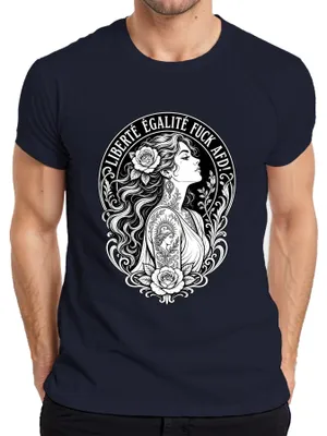 Productafbeelding van LIBERTÉ ÉGALITÉ VERDOMD AFD Roze dames T-shirt met bloemenprint, marineblauw, maat S