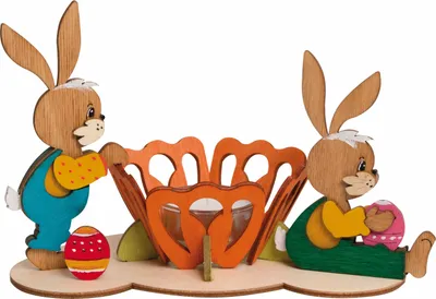 Produktbild von Drechslerei Kuhnert - Bastelset - Teelichthalter Osterhasen Paar - ca. 15 x 10 x 7cm - Osterdeko aus dem Erzgebirge