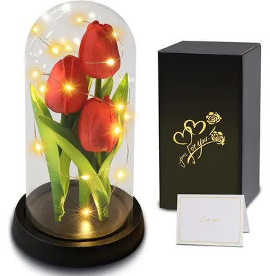 Produktbild von Künstliche Tulpe in Glaskuppel Ewige Liebe Rote Tulpe Geschenk für Frauen Muttertag Geburtstag