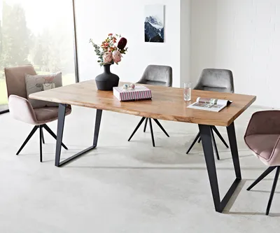 Produktbild von DELIFE Esstisch Edge 180x90 XL Akazie Natur Metall Schräg Live-Edge