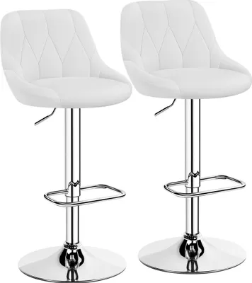 Produktbild von Yaheetech 2er Barhocker-Set Verstellbare Sitzhöhe 61,5 cm - 83 cm Polsterhocker mit Drehbarer Sitzfläche Hocker mit Fußstütze für Küche/Bar/Salon/Esszimmer, Weiß
