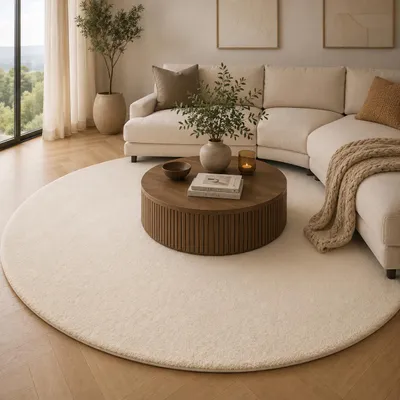 Produktbild von Luxus Super Soft Hochflor Teppich Silky Creme Rund, Größe:200 cm Rund, KI-generiertes Bild