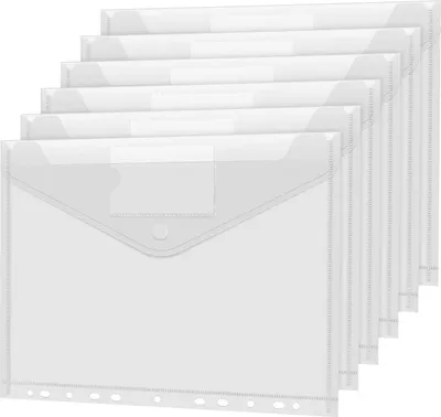 Produktbild von Dokumentenmappen A4, transparente Brieftaschentaschen zur Dokumentenorganisation mit gelochtem Rand, Klettverschluss und Etikettentasche