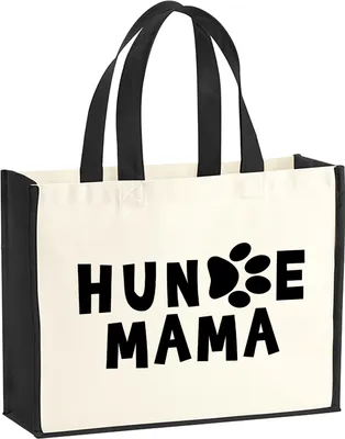 Produktbild von Huuraa Jutetasche Hundemama Tapse 21 Liter Black Jute und Baumwolle Einkaufstasche Geschenkidee