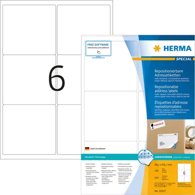 Produktbild von Etiketten weiß Movables/ablösbar 99,1x93,1mm Special A4 VE=14x600 Stück