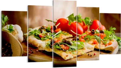 Produktbild von Bild auf Leinwand - Leinwandbild - Pizza Vegetarier Italien Essen - 160x85cm - Wand Bild - Wanddeko - Leinwanddruck - Bilder - Kunstdruck - Wanddekoration - Leinwand bilder - Wandkunst - EA160x85-2540