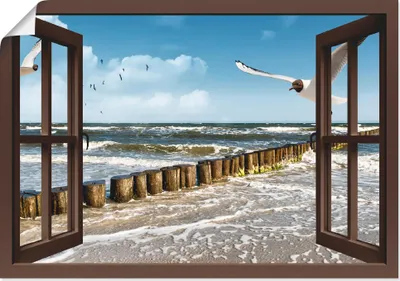 Produktbild von ARTland Poster Fensterblick - Ostsee, braun Größe: 100x70 cm