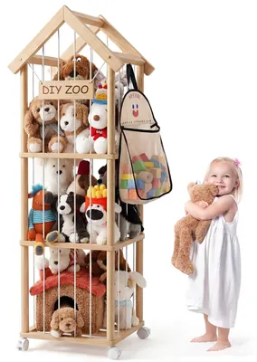 Produktbild von Omgoods – Aufbewahrungs-Organizer, 138 x 41 x 41 cm – Holz-Spielzeugkiste – 360° Rollen – Sicherheitsdesign – Abgerundete Kanten – Flexible Aufbewahrungslösung – Spielzeugkiste