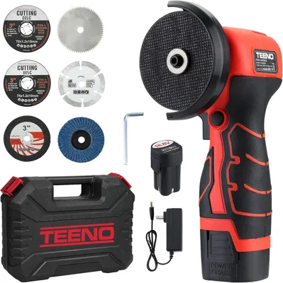 Produktbild von TEENO Akku Winkelschleifer, 16,8V Mini Winkelschleifer mit 2x2000mAh Akkus, 19500PRM, Mini Akku Flex, 6x76mm (Trennscheiben,Koffer, Schutzhandschuhe)