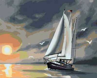 Produktbild von Zuty - Malen nach Zahlen - SEGELSCHIFF, MÖWEN UND SONNENUNTERGANG (D. RUSTY RUST), 40x50 cm, mit Keilrahmen (bereits gespannt)