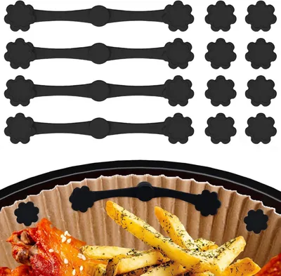 Produktbild von 12 Magnetische Silikonschnallen für Airfryer - Befestigungsschnallen für Backpapier, hitzebeständig, zur Fixierung von Papiereinlagen