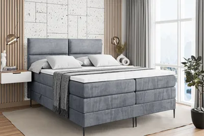 Produktbild von ALTDECOR Boxspringbett mit Schwarz Füßen, Matratze und Lattenrost, Topper, Polsterbett mit Bettkasten, Bett mit Stauraum H3- und H4- Matratze, Doppelbett -BOXI3-FC KING-140x200 - Grau Casablanca