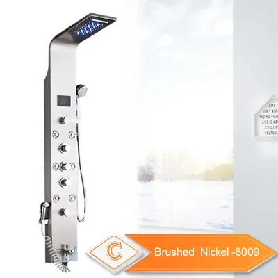 Produktbild von LED-Duschpaneel mit Licht, Regenfall-Funktion, digitale Temperaturanzeige, Gebürstetes Nickel 8009