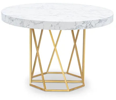 Image de MENZZO Table ronde extensible Yasmina Effet Marbre et pieds Or