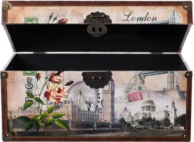 Produktbild von Truhe Kiste SJ08551 New York Paris Holztruhe mit Kunstleder bezogen Schatzkiste, Größe:Größe L 49cm x 28cm x 25cm London