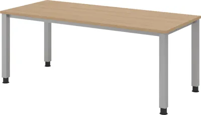 Produktbild von bümö Schreibtisch Serie-Q - Gestell: Silber, Größe:  180 x 80 cm, Nachbildung: Eiche