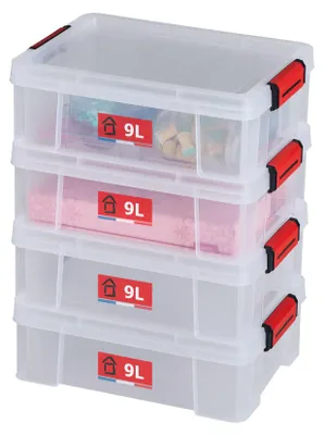 Immagine prodotto di SUNDIS Clip'N Store, set di 4 contenitori per alimenti da 9 litri con coperchio a scatto, trasparenti