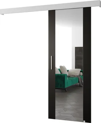 Produktbild von MEBLE KRYSPOL Schiebetürsystem SALWADOR 2 mit Schienenabdeckung und Spiegel, Einbautüren, 90x204cm, Schwarz