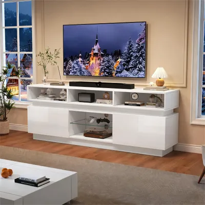 Produktbild von TV-Ständer, 160x35x60, Lowboard, gehärtetes Glas, Hochglanz, LED, MDF, für 60 Zoll