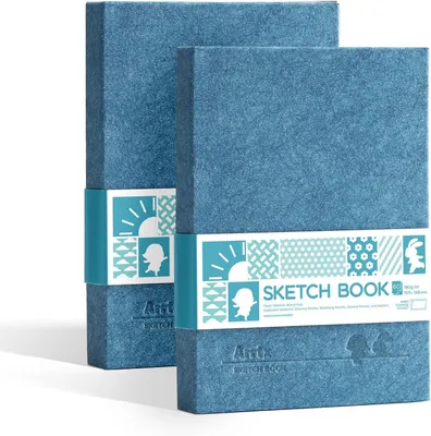 Productafbeelding van Schetsboek, A6 120 vellen/240 pagina's (2-pack) 180GSM/90lb, schetsboek met harde kaft voor kunstenaars, duurzaam zuurvrij tekenpapier voor inkt, pen