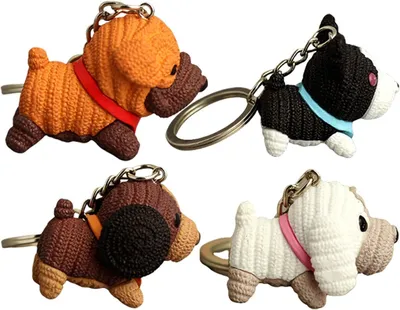 Produktbild von Hunde-Schlüsselanhänger – 4 sichere Anhänger, realistisch/lebendig, für Geburtstag/Rucksack