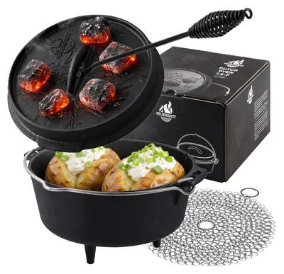 Produktbild von FEUERGOTT Dutch Oven 1,5 l mit Füßen im Set mit Deckelheber und Ringreiniger