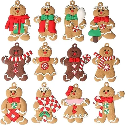 Productafbeelding van Lebkuchenmann-sleutelhanger, 12 stuks, PVC, zacht rubber, 7 x 5,5 cm, kerstdecoratie