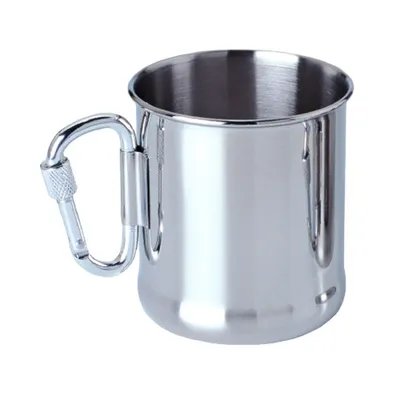 Zdjęcie produktu dla 500 ml kubek kempingowy ze stali nierdzewnej outdoorowy kubek z uchwytem na karabińczyk do wędrówek kempingowych w podróży