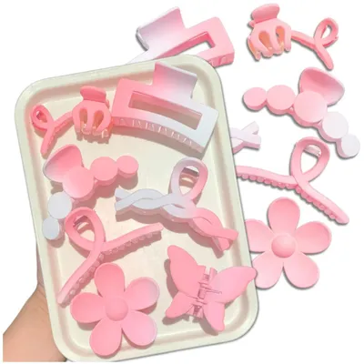 Produktbild von Set mit 8 Haarspangen, Schleifen und Blumen, 10,5 cm, Rosa