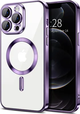 Immagine prodotto di Custodia magnetica trasparente per iPhone 12 Pro, compatibile con MagSafe, custodia protettiva galvanica con protezione della fotocamera Viola