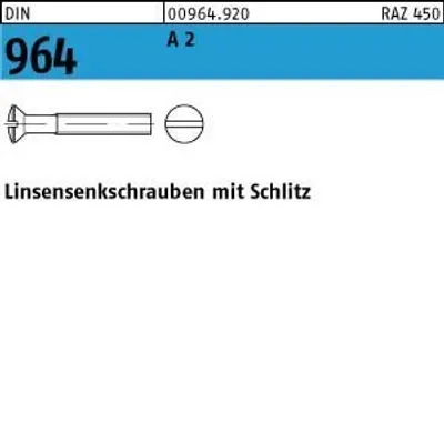 Produktbild von DIN 964/ISO 2010 Linsensenkkopfschraube M6x16 Edelstahl A2 blank Schlitz 400 Stk