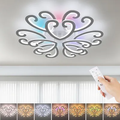 Produktbild von Oyajia 98W LED Deckenleuchte Heart Design Weiß Deckenlampe 74cm, RGB Farbwechsel Backlamp,Dimmbar mit Fernbedienung, Für Wohnzimmer Schlafzimmer Küche