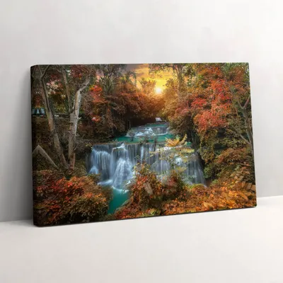 Produktbild von Sonnenuntergang über einem Wasserfall – Leinwandbild Wandbild – 60x40 cm – Leinwandbilder – Wandbilder – Schlafzimmer – Flur
