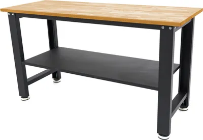 Produktbild von HBM Werkbank, 160 cm höhenverstellbar, Arbeitsplatte aus Massivholz, schwarz