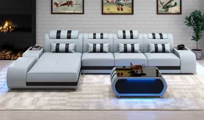 Produktbild von Eckgarnitur Ecksofa L Form Ledersofa Sofa Couch Grau Luxus Design Couchen