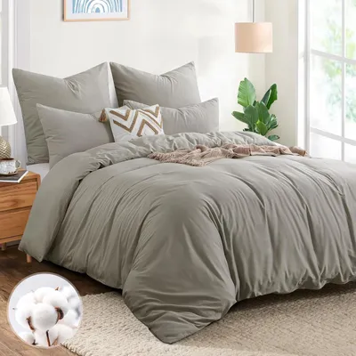 Produktbild von Bettwäsche-Set 200x220 cm Baumwolle Taupe 3-teilig mit 2 Kissenbezügen 80x80 cm mit Reißverschluss