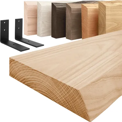Produktbild von LAMO Manufaktur Wandregal Holz Baumkante  |  Regal Farbe: Natur | mit schwarzem Basic Regalträger | 40 cm